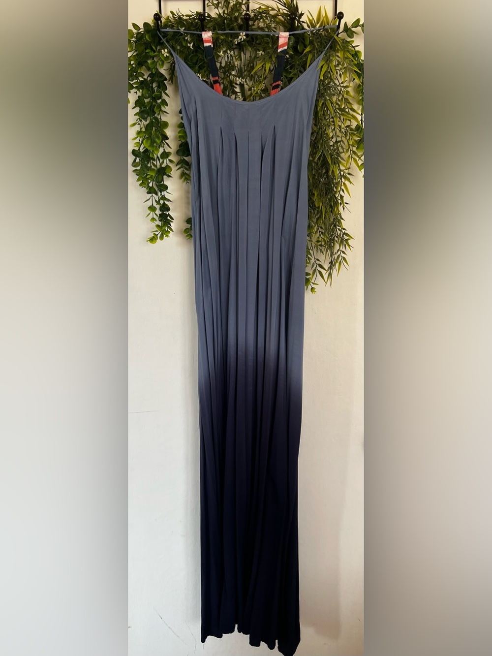 Aqua Gradient Pleated Maxi Dress in Slate Blue to Navy